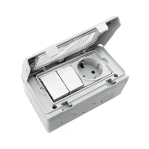 کلید دو پل + پریز روکار پارس فانال مدل PF-2GSTS16A واتر پروف