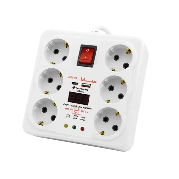 محافظ برق سارا ۶ خروجی مجهز به فست شارژ و تایپ C