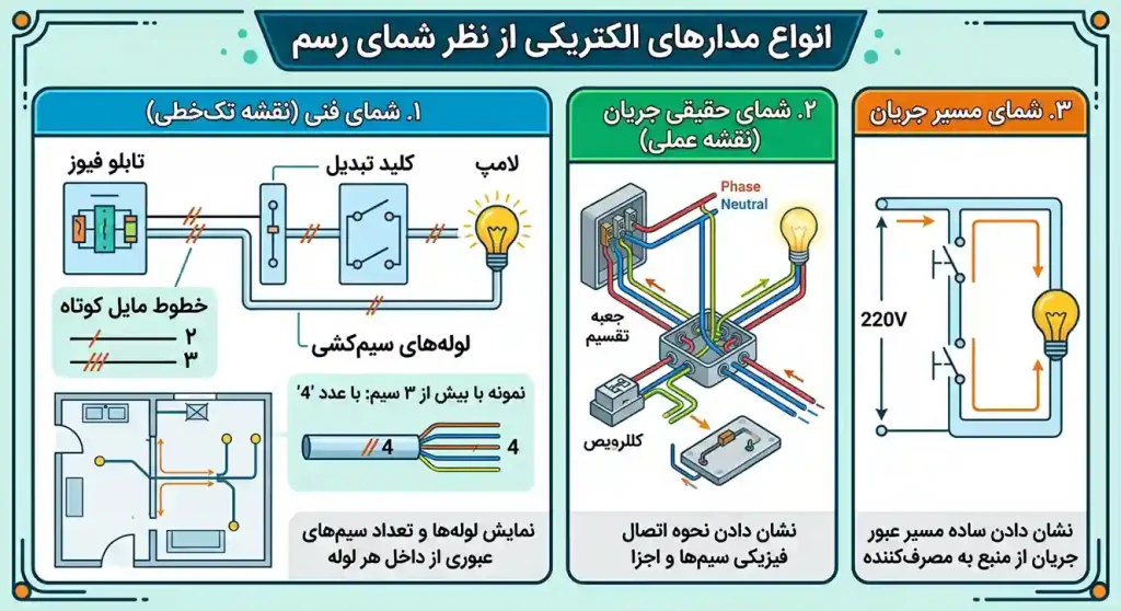 انواع مدارهای الکتریکی از نظر شمای رسم