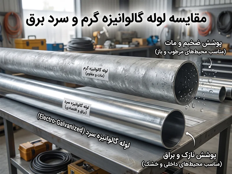 راهنمای تفاوت لوله گالوانیزه گرم و سرد برق؛ ۵ نکته برای تشخیص 2 تشخیص تفاوت لوله گالوانیزه گرم و سرد برق